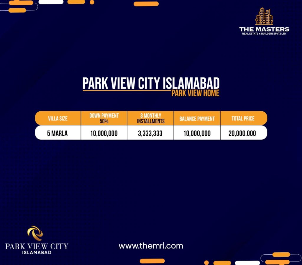 Park View City Islamabad Homes Payment Plan