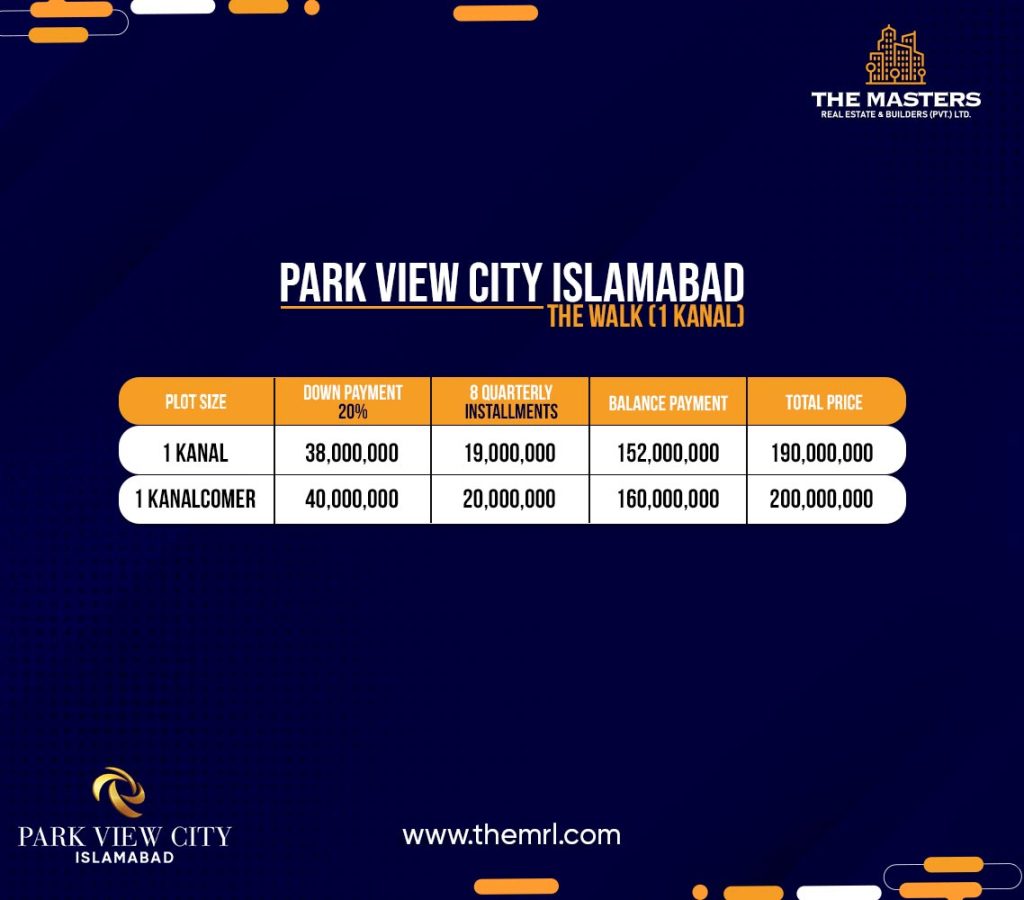 Park View City Islamabad The Walk Payment Plan